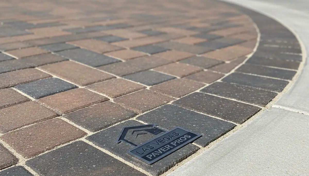 Close-up of decorative driveway paver border and edging in Las Vegas, NV by Chop Chop Landscaping