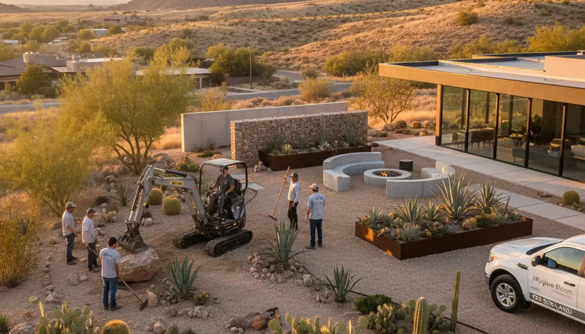 Landscaping crew providing lawn and desert yard services in Las Vegas, NV