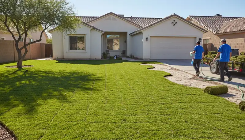 Freshly installed green sod lawn showcasing professional landscaping results in Las Vegas, NV