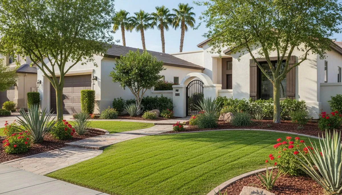 Pristine residential lawn after professional maintenance by Chop Chop Landscaping in Las Vegas, NV