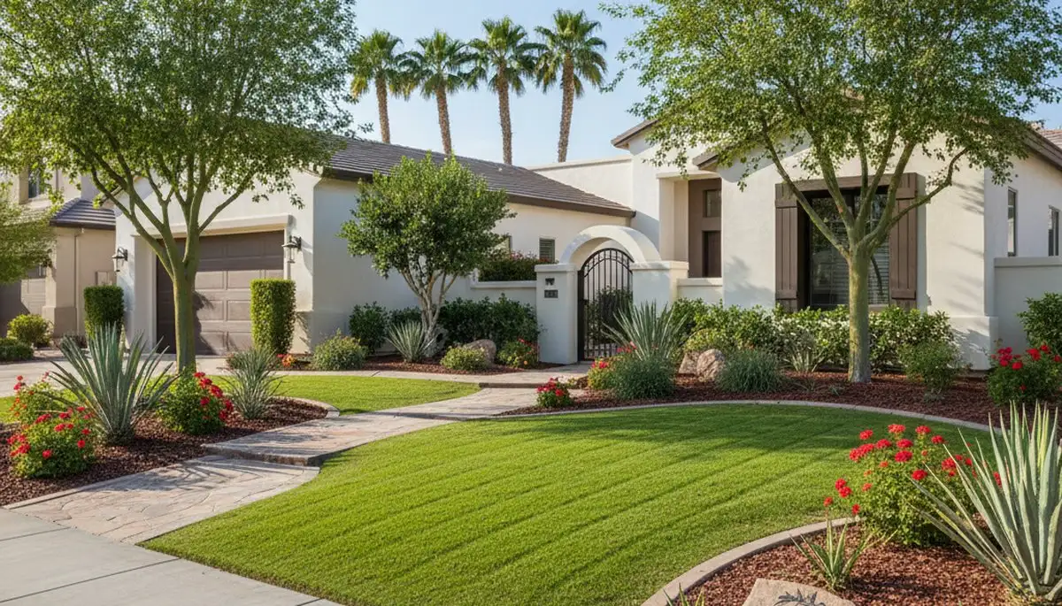 Pristine residential lawn after professional maintenance by Chop Chop Landscaping in Las Vegas, NV