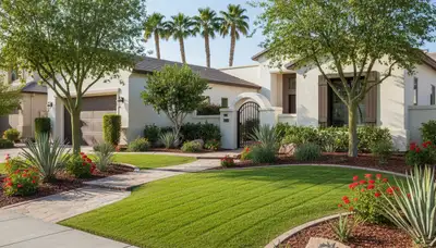 Pristine residential lawn after professional maintenance by Chop Chop Landscaping in Las Vegas, NV